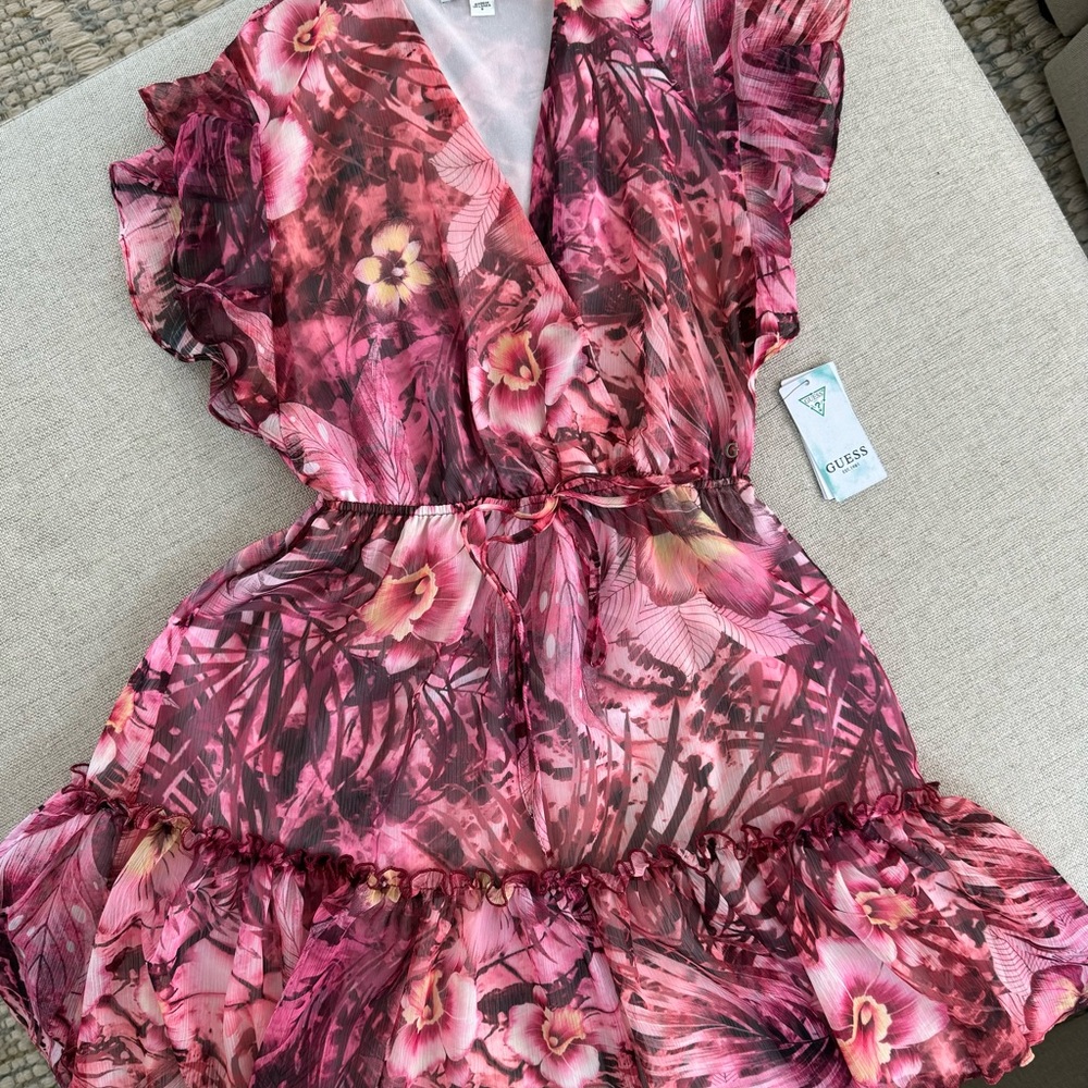 Guess sundress Tropical pink print Rosa Dress Size S